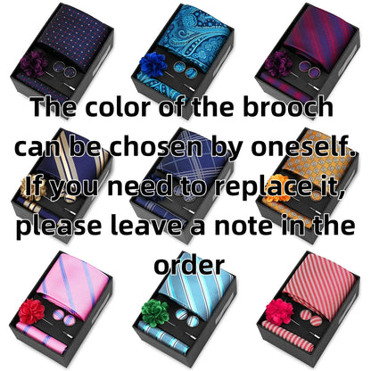 Elegant Men’s Necktie Gift Set - Fashion Tie with Handkerchief, Cufflinks & Brooch Pin Accessories for Business & Wedding