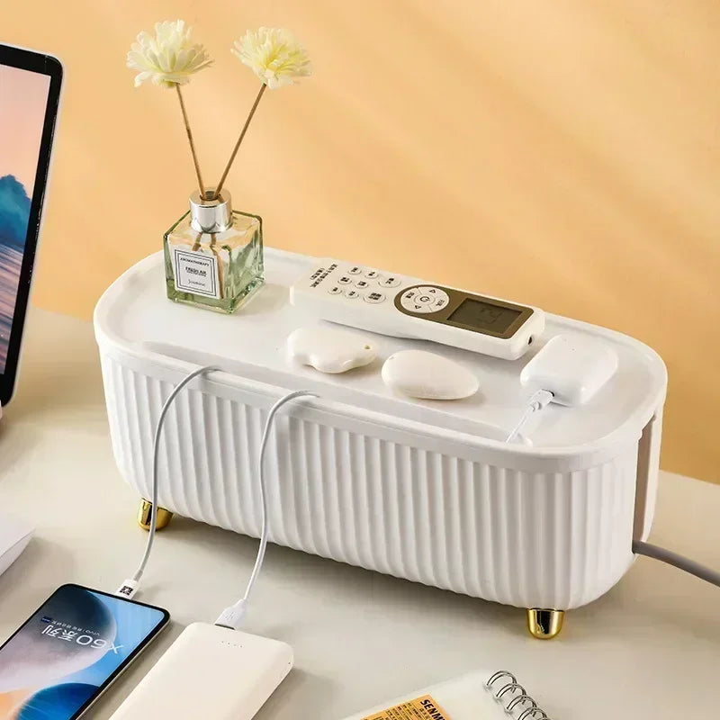 Nordic Style Plug Board & Cable Organizer – Desktop Storage Box for Socket, WiFi Router, Cables & Accessories