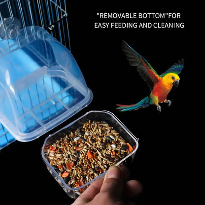 Transparent Bird Cage Feeder - Large Capacity Splash-Proof Plastic Food Trough for Parrots & Small Birds