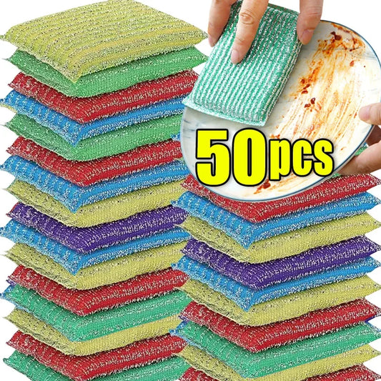 Steel Wire Sponge Scouring Pads (10/50pcs) – Double-Sided Non-Stick Oil Cleaning Cloths for Kitchen Dishwashing & Heavy Duty Scrubbing Tools