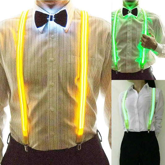 Men's LED Suspenders and Bow Tie Set - Light Up, Perfect for Music Festivals, Costume Parties