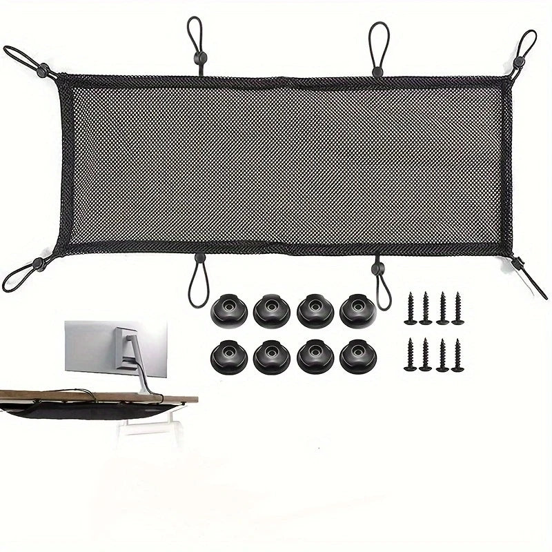 8-Hole Socket Cable Management Net – Under-Desk Cord Organizer Mesh for Flexible Wire and Cable Storage