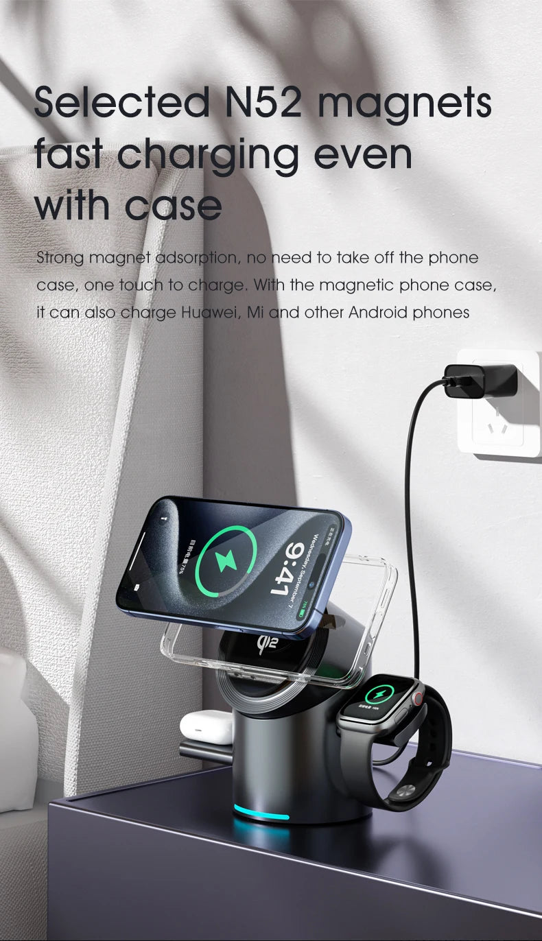 Truly Qi2 3-in-1 MagSafe Magnetic Touch Wireless Charger — Fast Charging Dock for iPhone, Android, Apple Watch & AirPods