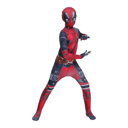 Deadpool Cosplay Costume for Kids – Superhero Roleplay Outfit with Headgear & Gloves, Halloween Party Suit