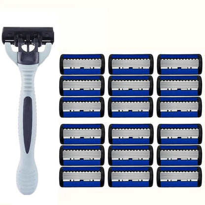 Men’s Manual Safety Razor – 6-Layer Stainless Steel Hair Removal Knife with Replaceable Heads and Razor Tools
