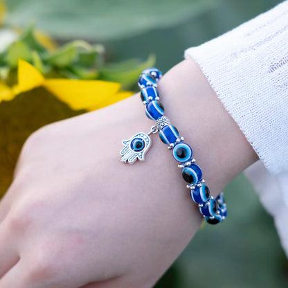 Classic Turkish Evil Eye Bracelets: Handmade Blue Eye Palm Butterfly Pendant Bangles for Men & Women - Lucky Charm Jewelry