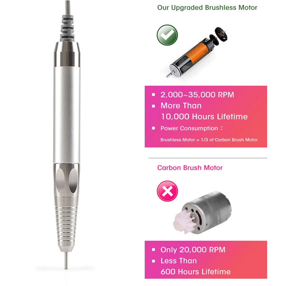 Professional Electric Nail Drill – 35000RPM Rechargeable Nail File for Gel Nails, Low Noise Sander, Nail Accessories