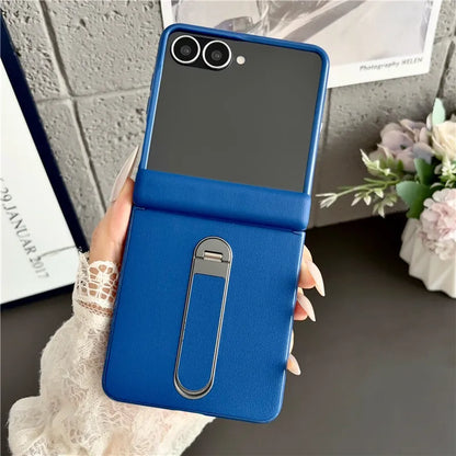 Samsung Galaxy Z Flip 8 Vegan Leather Case - Shockproof Stand Cover with Tempered Glass & Hinge Protection
