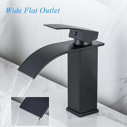 Bathroom Basin Sink Faucet - Deck Mount Waterfall Spout Tap with Single Handle, Hot & Cold Water Mixer for Vanity Washbasin