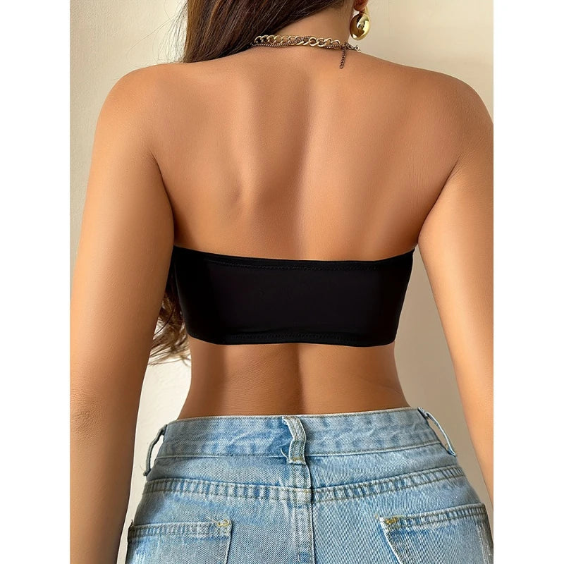 Women’s Strapless Push Up Bra – Backless Invisible Front Closure Brassiere with Belly Band Support Underwear