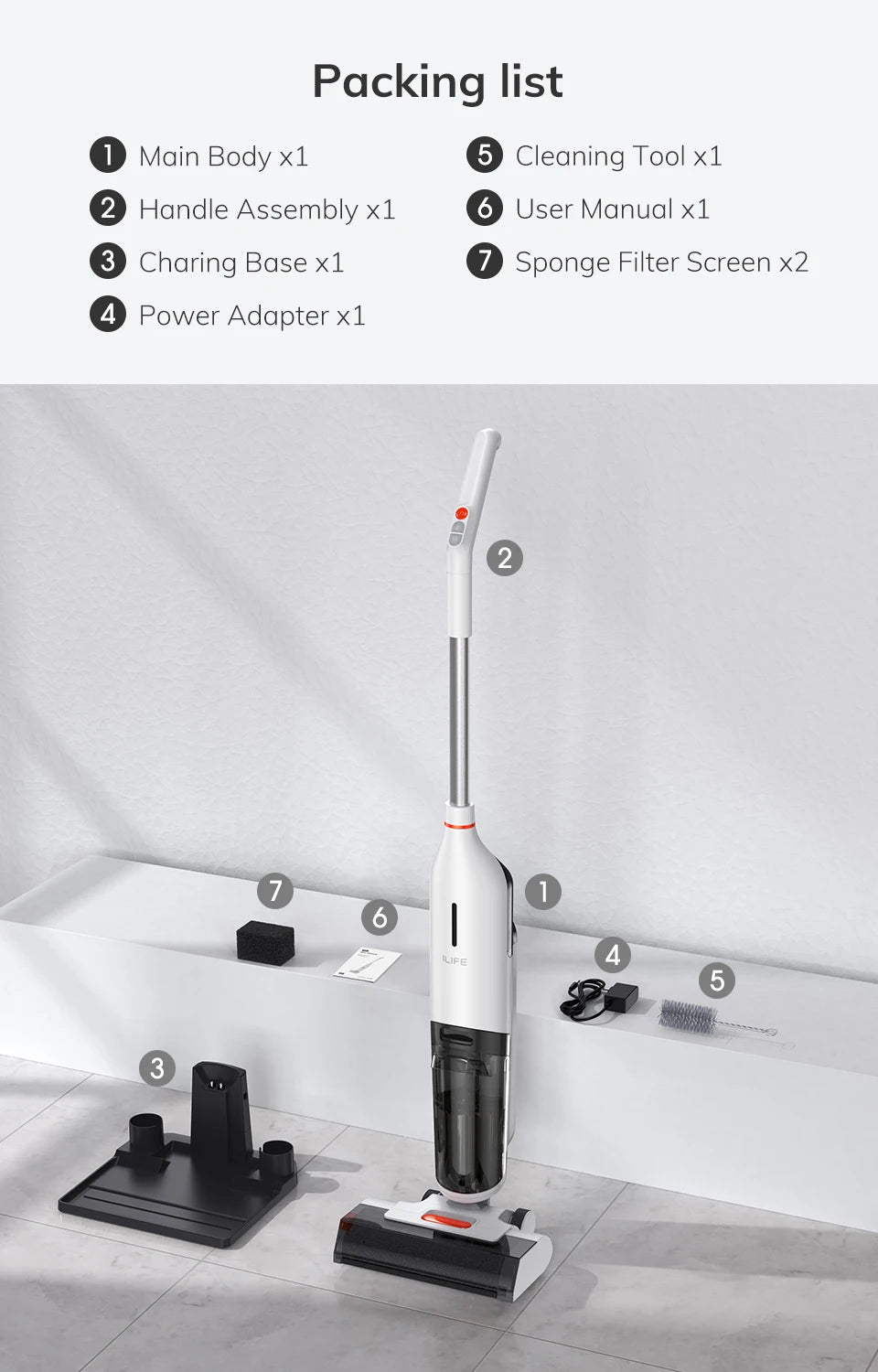 ILIFE W90 Cordless Wet Dry Smart Mop – 5500Pa Suction, Self-Cleaning in 1 Minute, Large Dual Water Tank