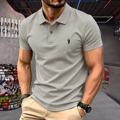 Men's 100% Cotton Luxury Polo Shirt - 2026 Summer Pony Embroidered Golf Casual Top