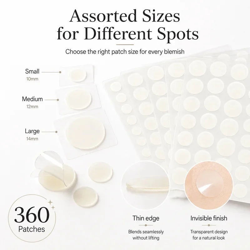 360-Piece Invisible Acne Patches - Pimple Cover Stickers for Daily Facial Skincare and Spot Care