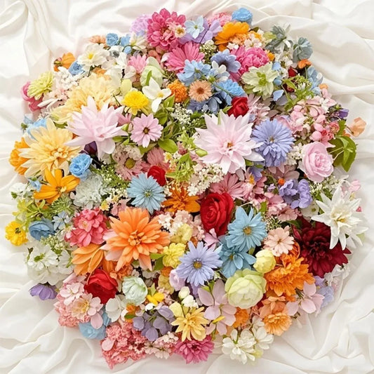 20/52Pcs Artificial Silk Flowers – Random Mix Fake Flowers for Home Decor, DIY Crafts, Wedding, and Bridal Accessories