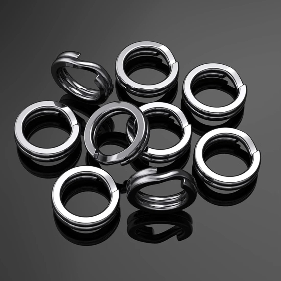 9KM 30PCS Fishing Split Rings - Stainless Steel Black Lure Connectors for Saltwater Terminal Tackle Accessories
