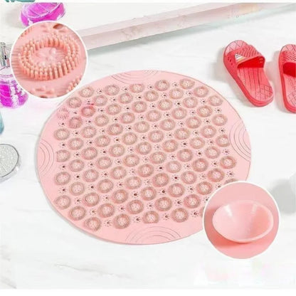 Round Non-Slip Shower Mat – Strong Suction Bath Mat with Drain Holes & Raised Massage Loops for Bathtub