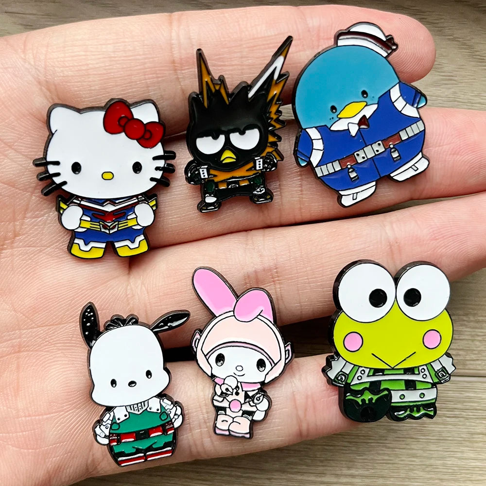 6PCS Kawaii Cat and Frog Enamel Pins - Cute Manga Metal Lapel Brooches for Backpacks, Jackets and Fashion Gifts