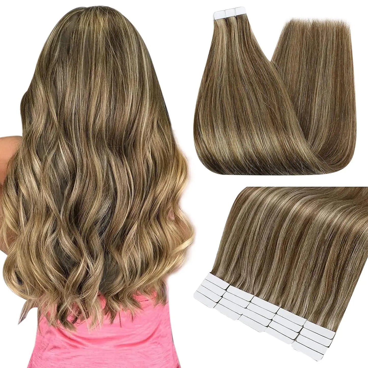 Full Shine Blonde Tape-In Hair Extensions – 100% Remy Human Hair, Double-Sided, Straight, Silky & Comfortable for Women