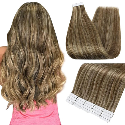 Full Shine Blonde Tape-In Hair Extensions – 100% Remy Human Hair, Double-Sided, Straight, Silky & Comfortable for Women