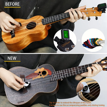 Portable Guitar Pick & Tuner Combo - 2 in 1 Functionality with Pick, Folk Guitar & Ukulele Tuner, 12-Tone Equal Temperament