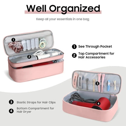 Portable Double-Layer Hair Dryer Travel Case – Storage Bag for Dyson, Shark FlexStyle & Attachments Organizer Carrying Case