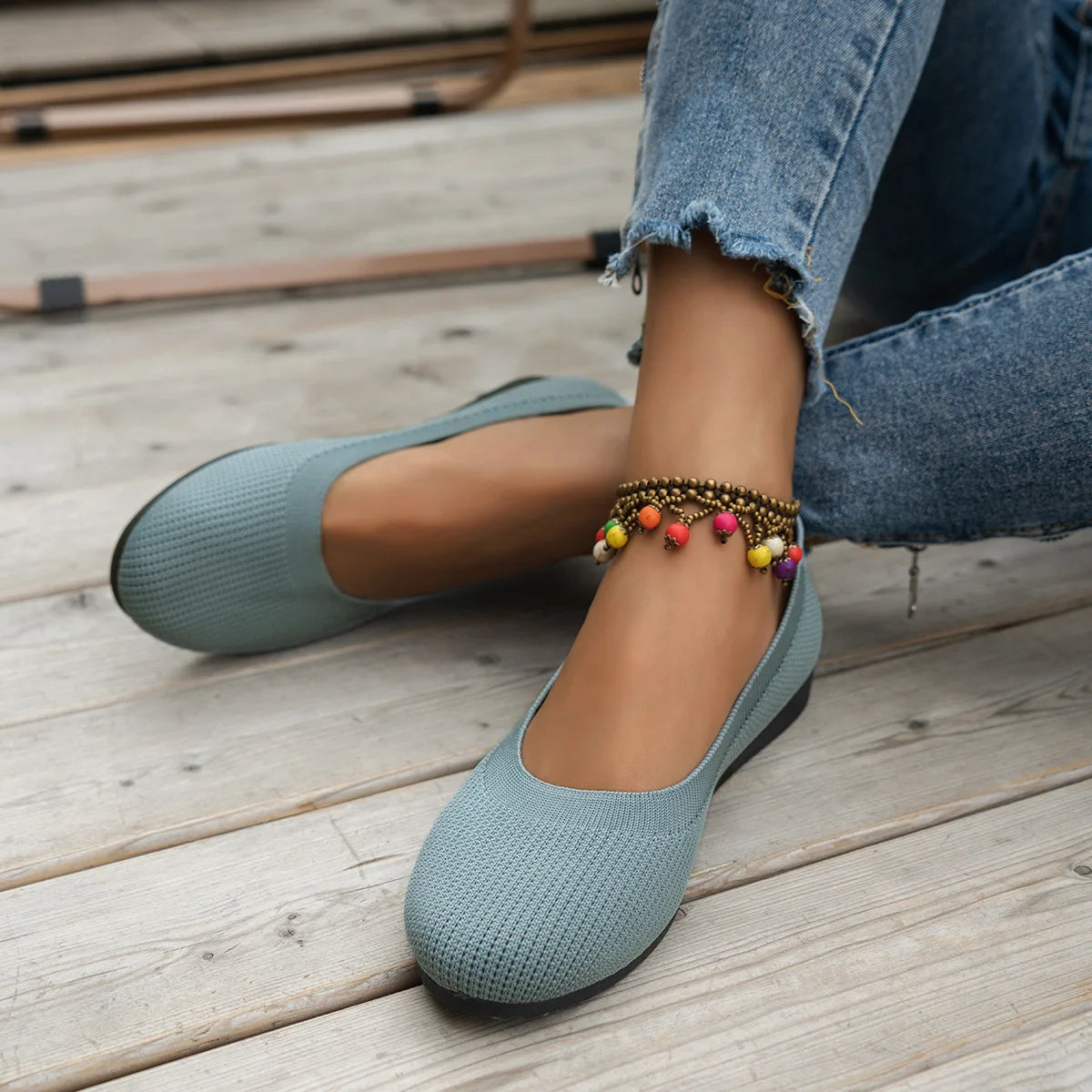 Women’s Round Toe Knit Flats – Comfortable Slip-On Ballet Shoes, Casual Office Moccasins & Plus Size Boat Shoes