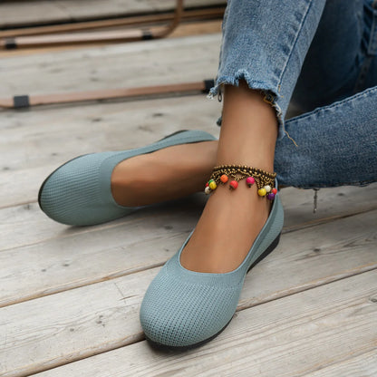 Women’s Round Toe Knit Flats – Comfortable Slip-On Ballet Shoes, Casual Office Moccasins & Plus Size Boat Shoes