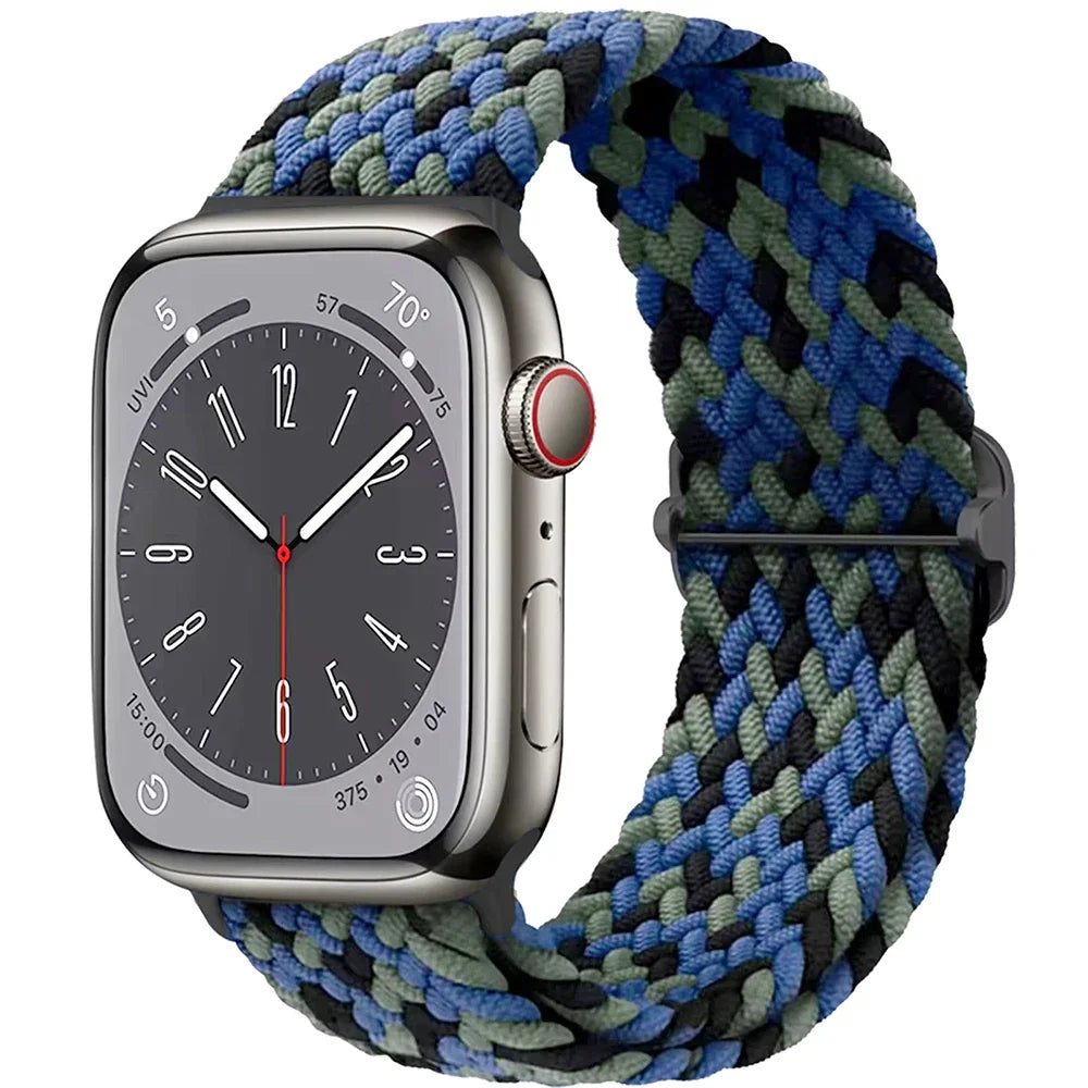 Braided Solo Loop Apple Watch Ultra Band – Elastic Nylon Adjustable Bracelet Strap for iWatch SE, Series 3–9 (38mm–49mm)