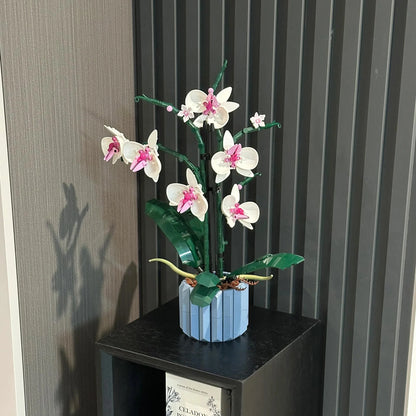 Building Block Orchid Flower Set – Assembled Plastic Potted Plant Toy Compatible with LEGO Bricks, Home Decor Gift for Girls