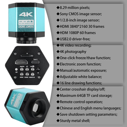 YIZHAN 4K Digital Microscope — Full HD HDMI VGA Industrial Camera with C-Mount, 150x Lens for Soldering & Phone Repair