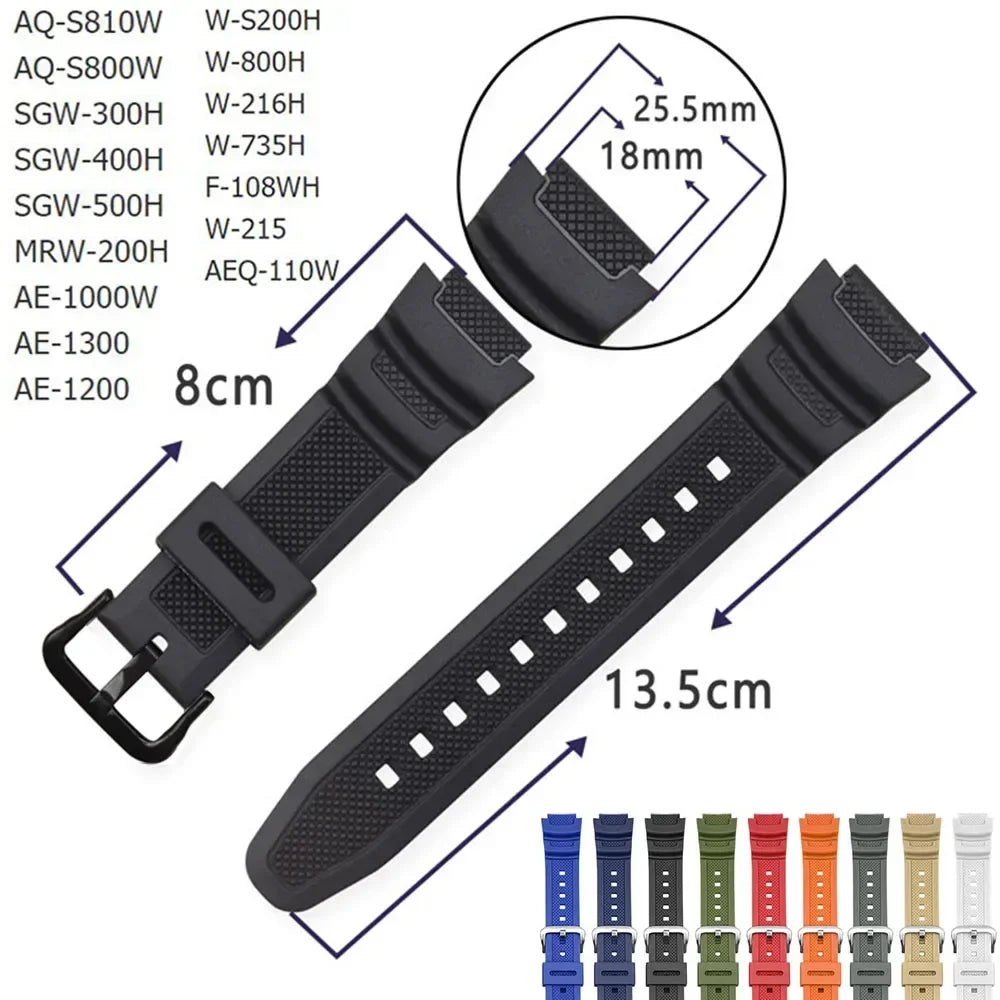 18mm Silicone Watch Strap for Casio G-Shock - Replacement Rubber Band for AE-1000W, AQ-S810W, SGW-400H, W-735H and Compatible Models
