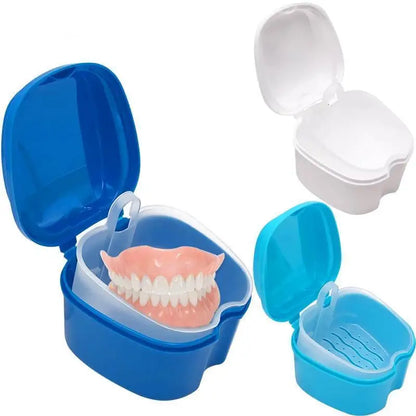 Portable Denture Storage Box - Leak-Proof False Teeth & Orthodontic Retainer Case with Hanging Net for Seniors
