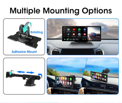 10.26'' 4K Car DVR Dashcam with CarPlay, Android Auto, Dual Lens Front 4K + Rear 1080P, Voice Control, GPS, BT, FM
