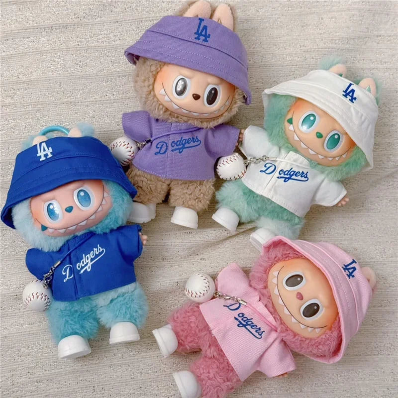 Labubu 15-17cm Doll Sports Outfit – LA Baseball & Trendy Tennis/Badminton Clothing, T-Shirt & Cargo Pants Set
