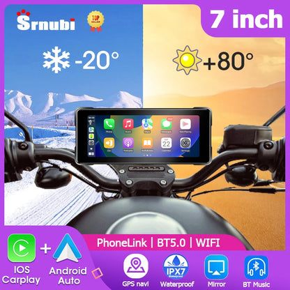 7-Inch Motorcycle GPS Navigation with Wireless Apple CarPlay & Android Auto – Waterproof Touchscreen Display, BT Connectivity, IPX7