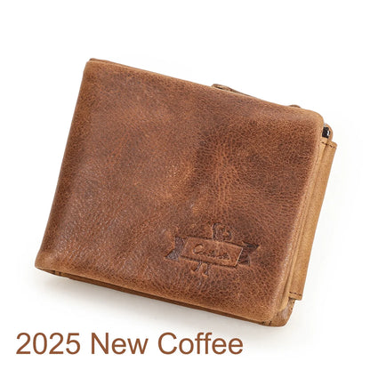 CONTACT'S Genuine Crazy Horse Leather Trifold Wallet – Vintage Men's Cowhide Wallet with Zip Coin Pocket