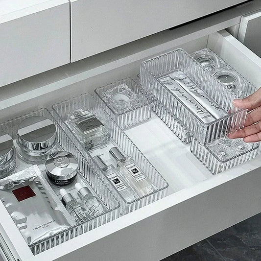 Unlimited Desk & Drawer Organizer Set – Clear Plastic Storage Boxes for Bathroom, Makeup & Kitchen