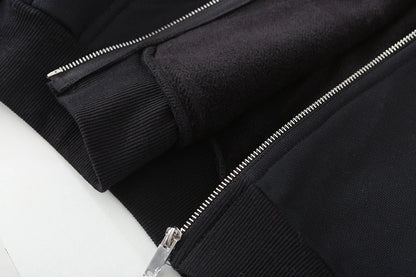 Men’s Harajuku Zip-Up Hoodie Jacket – Retro Black Oversized Long Sleeve Sweatshirt Coat