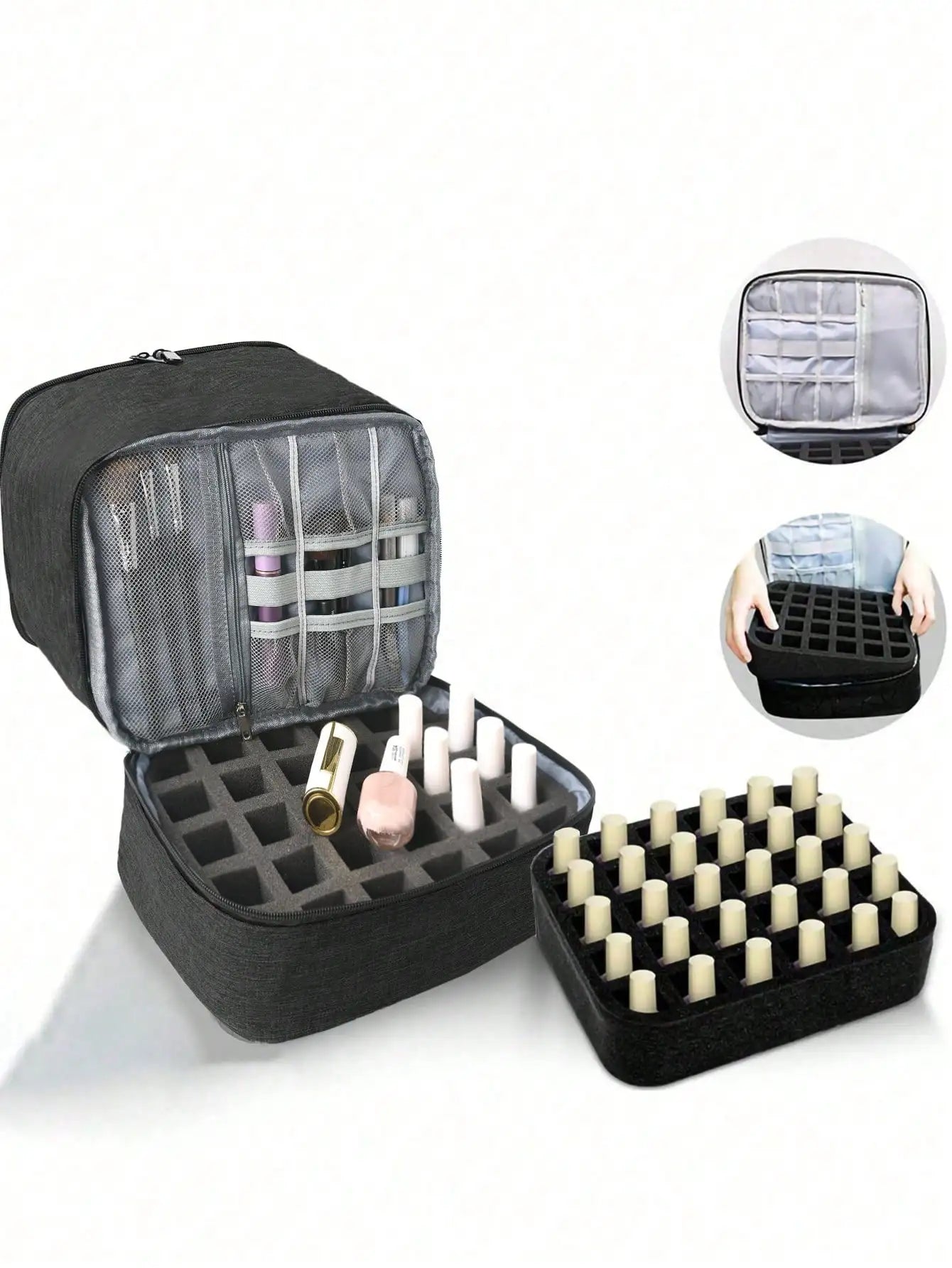 Women's Portable Double-Layer Nail Polish & Essential Oil Storage Bag – Multi-Function Organizer for Travel