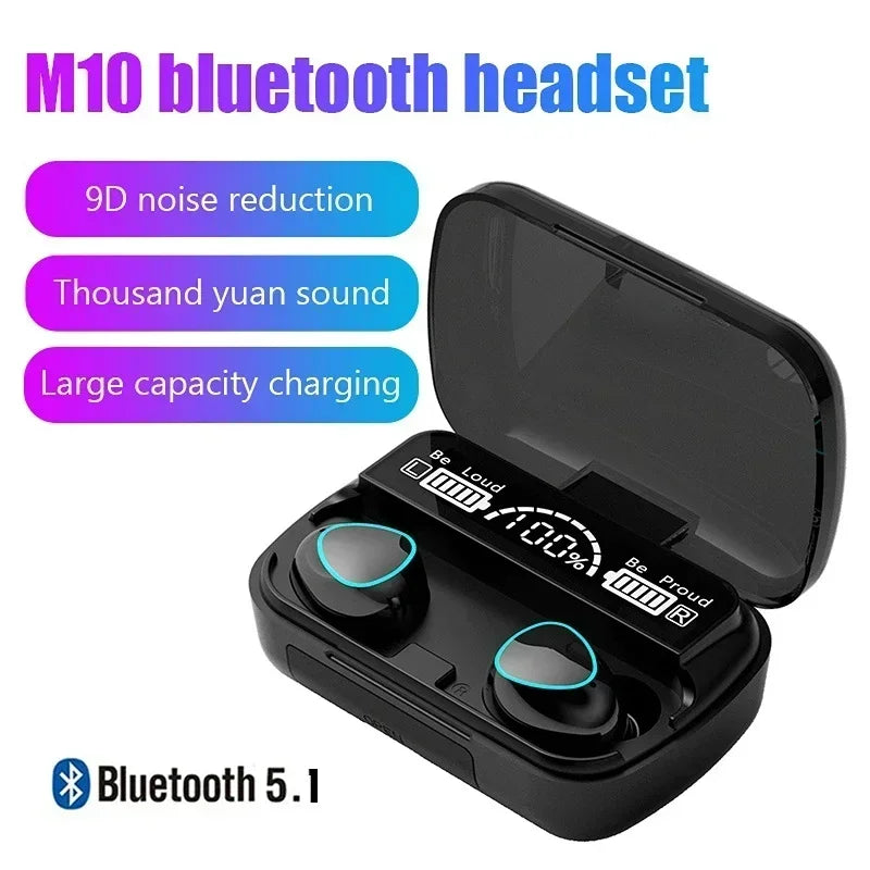 M10 Bluetooth Earphones – Waterproof HiFi Stereo Wireless Earbuds with LED Display & Gaming Headset