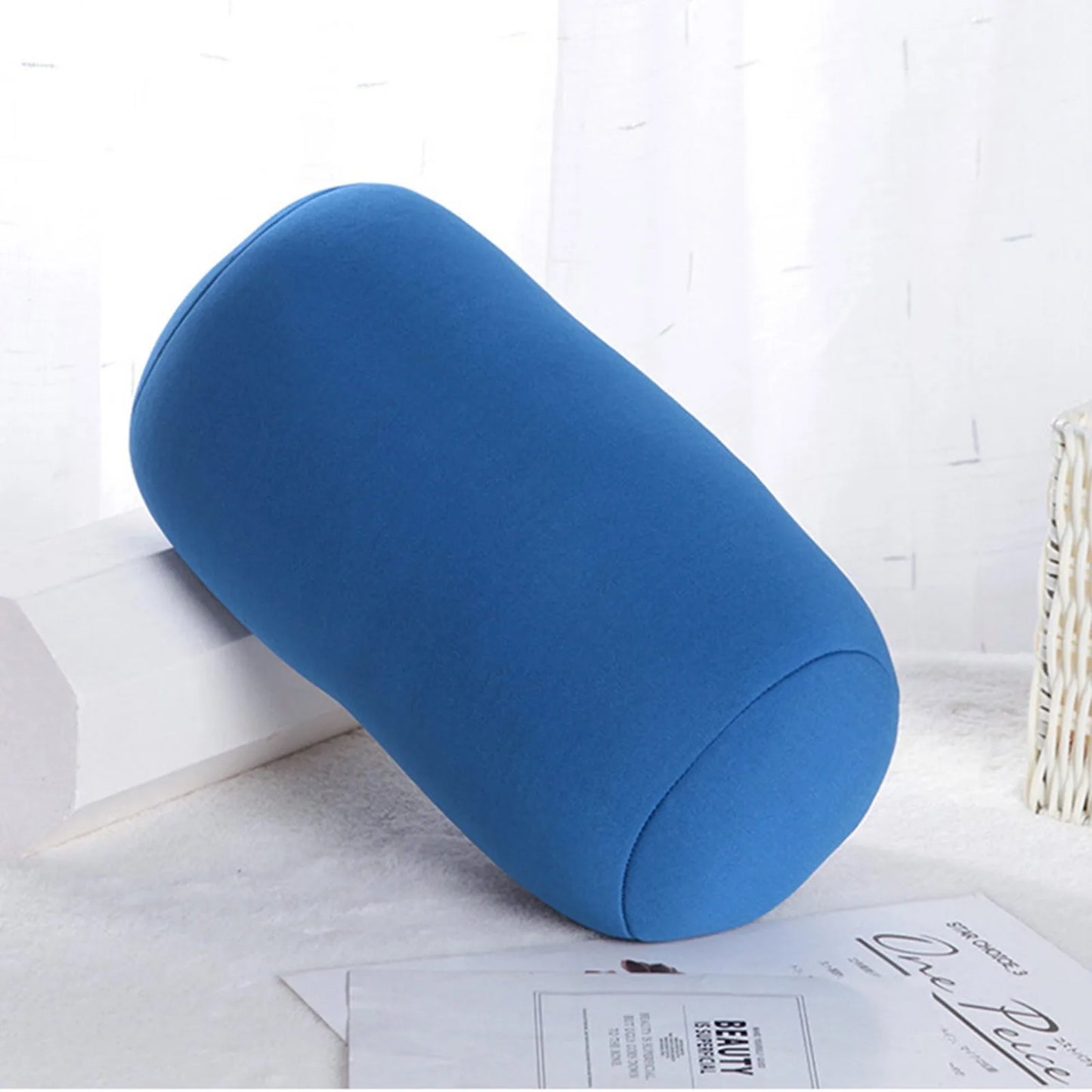 30x16cm Cylindrical Microbead Roll Pillow — Mini Back & Neck Cushion for Travel, Bed, and Home Decor