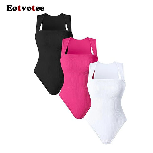 EOTVOTEE Women’s Sleeveless Square Collar Bodysuit – Chic Spring/Summer 2025 Fashion, Comfortable Fit