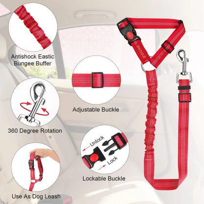 Reflective Safety Pet Car Seat Belt Leash - Elastic Buffer Dog Rope Leash - Essential Pet Product for Secure Travel