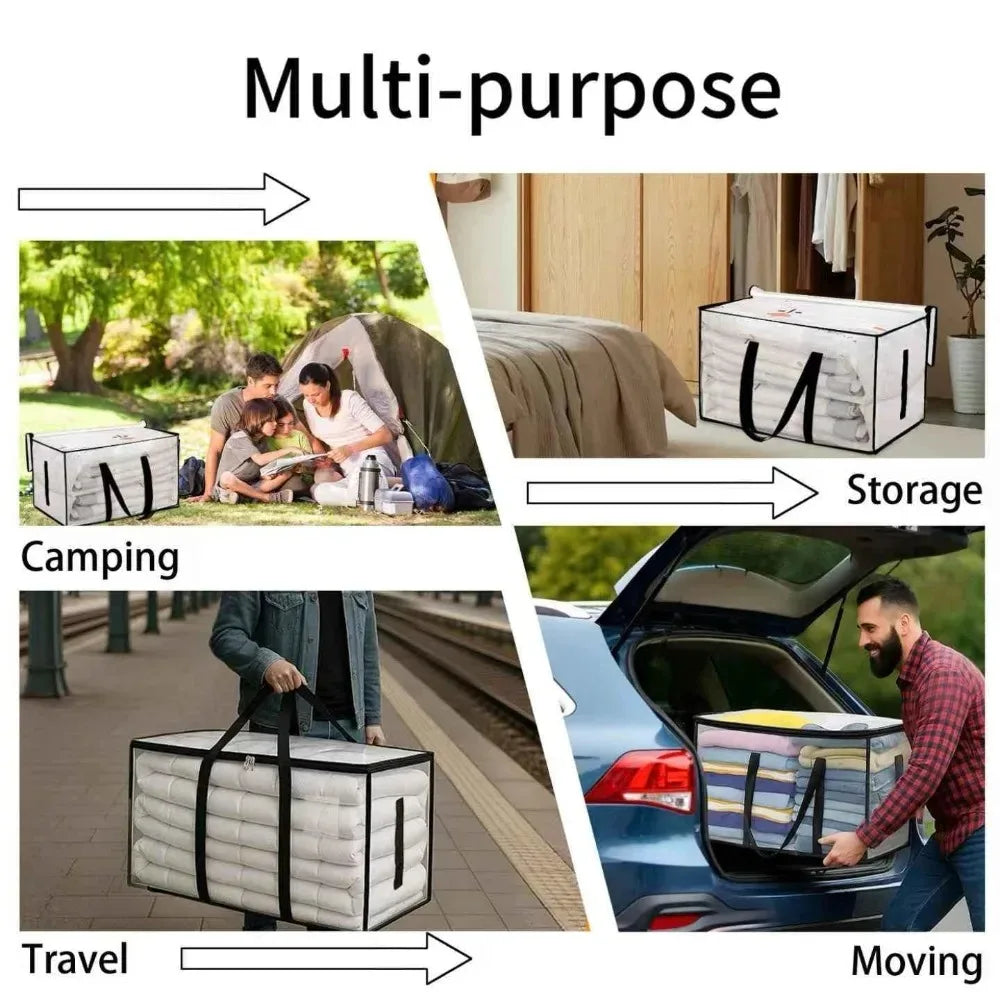 Extra Large Clear Moving Storage Bags - Heavy-Duty Zipper Totes with Handles for Clothes, Blankets & Closet Organization
