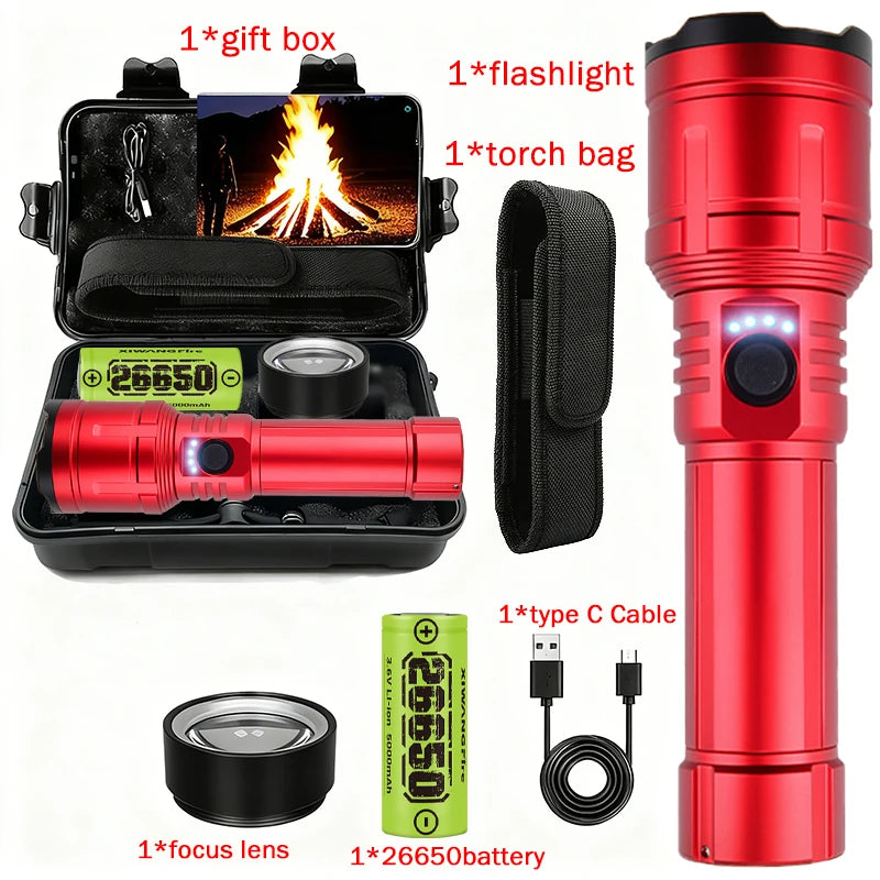 Flashlight Lighter & Power Bank - Rechargeable 5-Mode Zoomable LED Torch for Camping & Emergencies