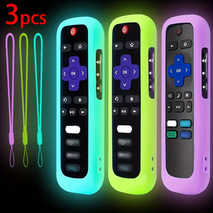 Luminous Silicone Remote Cover - Glow Protective Case with Rope for TCL Hisense Roku TV Remote Control