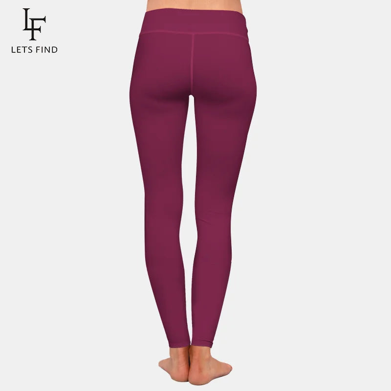 LETSFIND Women’s High Waist Full Leggings – Solid Colors, Black/Blue/Grey/Wine Red, High Elasticity & Comfort Fit