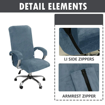 Velvet Office Chair Cover - Black Armchair Protector with Armrest & Gaming Chair Fit