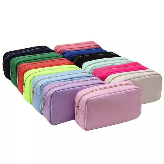 Multi-Color Nylon Cosmetic Bag - Large Zipper Makeup Pouch & Toiletry Organizer for Women and Girls
