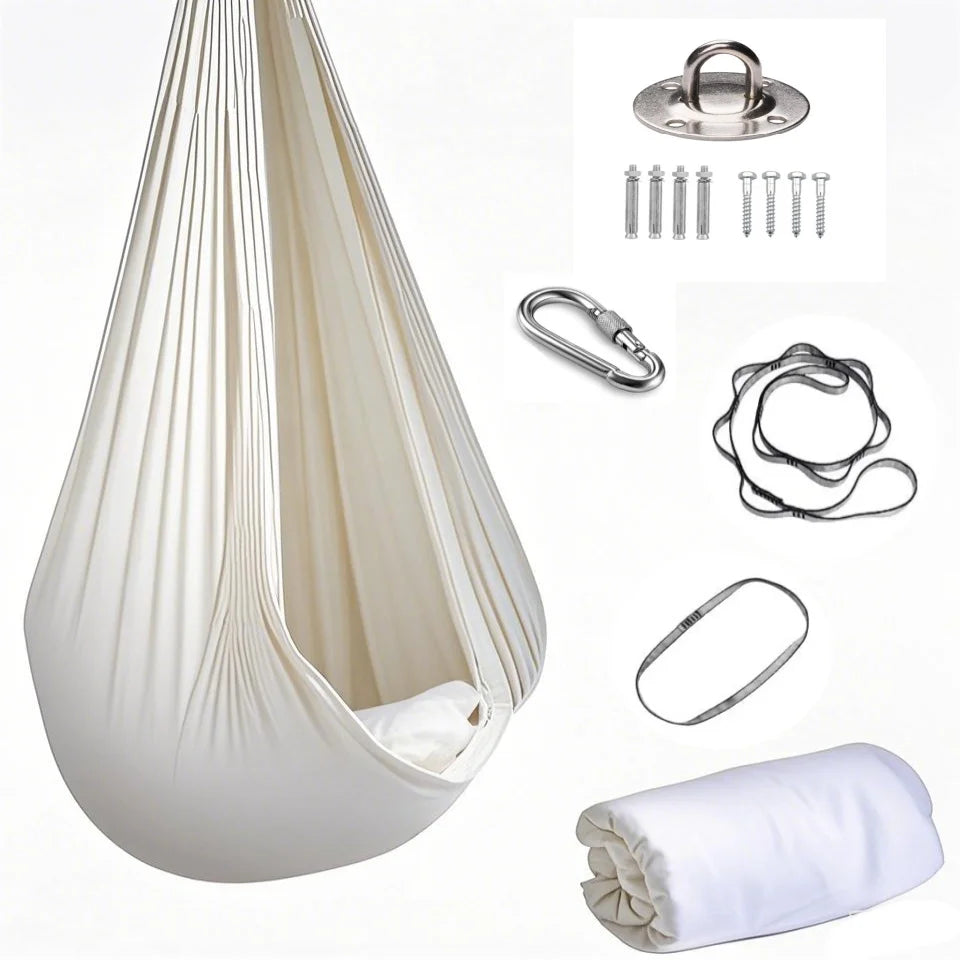 1.5x2.8m Elastic Swing Hammock – Indoor & Outdoor Aerial Yoga Swing with Adjustable Fabric & Hardware for Adults